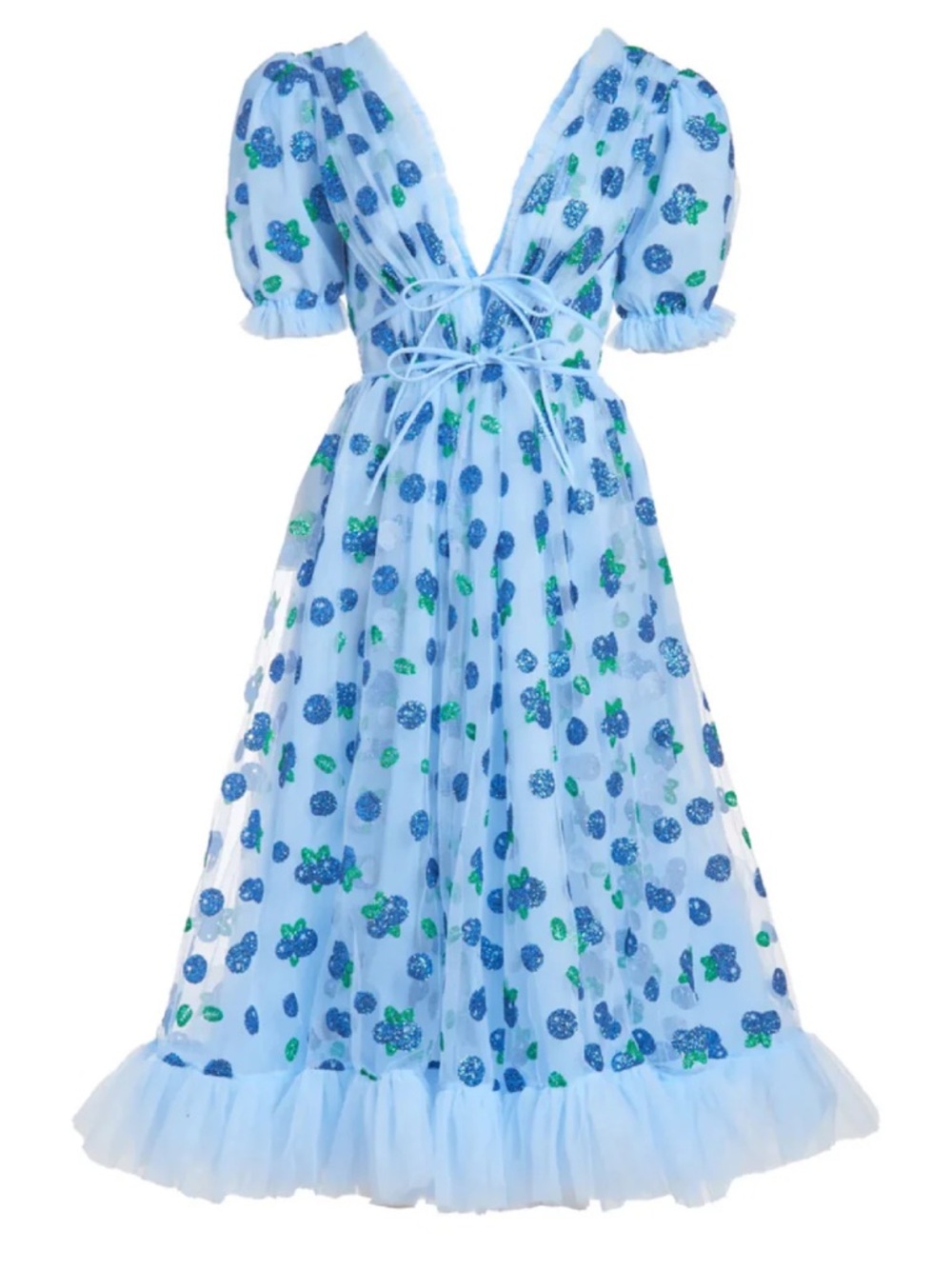Lirika Matoshi Light Blue Sequin Floral Midi Dress
